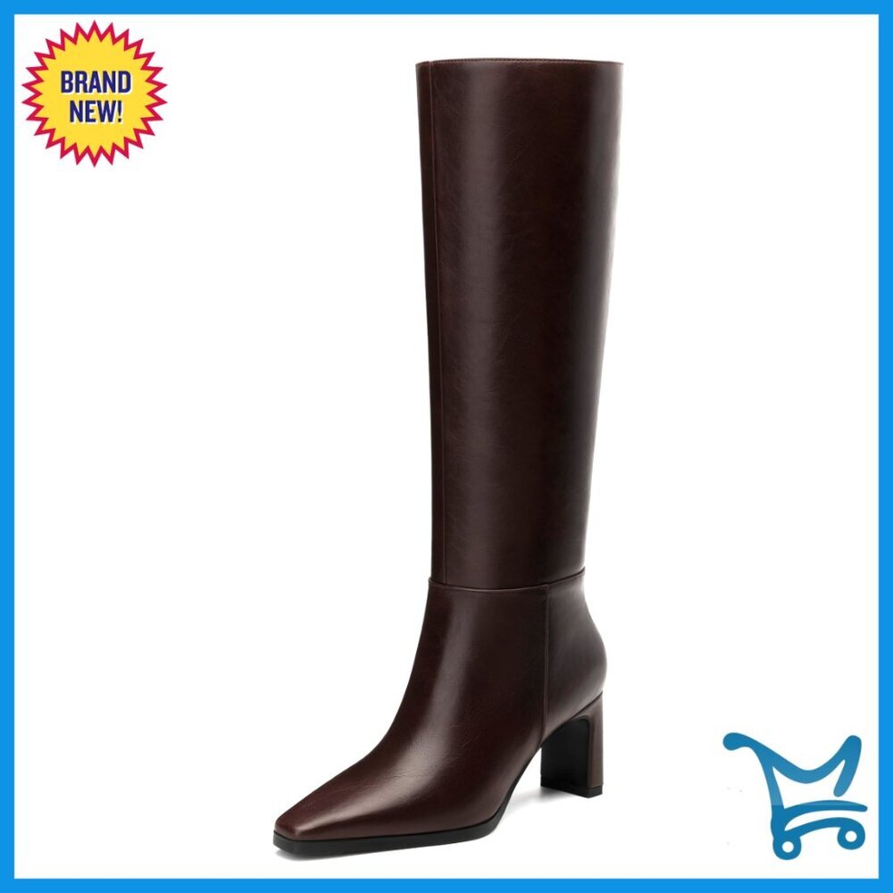 Women's Knee High Boots Chunky Heel Square Toe Side Zipper Fall Winter Boots